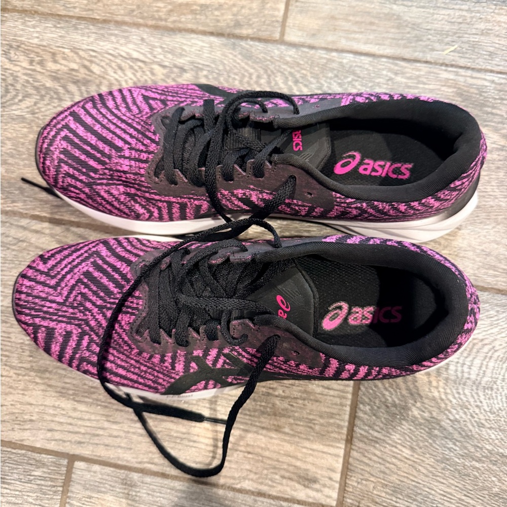 ASICS Women's Pink and Black Patterned Running Shoes